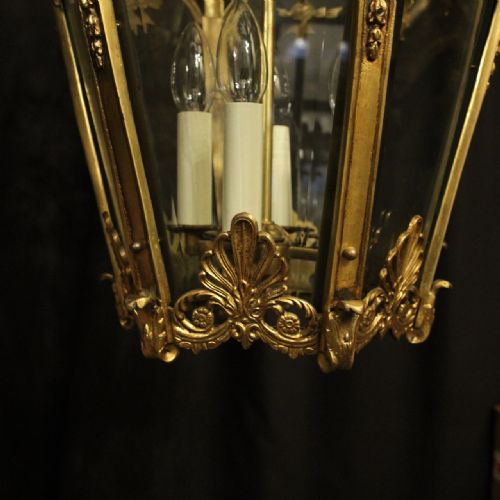 FRENCH 19TH CENTURY GILDED BRONZE ANTIQUE HALL LANTERN - ADDITIONAL PHOTO 8