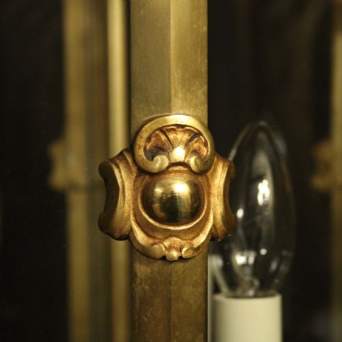 FRENCH GILDED BRONZE TRIPLE LIGHT ANTIQUE HALL LANTERN - ADDITIONAL PHOTO 4