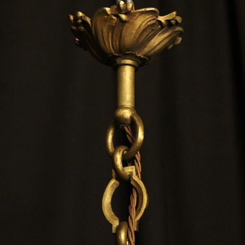 FRENCH GILDED BRONZE TRIPLE LIGHT ANTIQUE HALL LANTERN - ADDITIONAL PHOTO 9