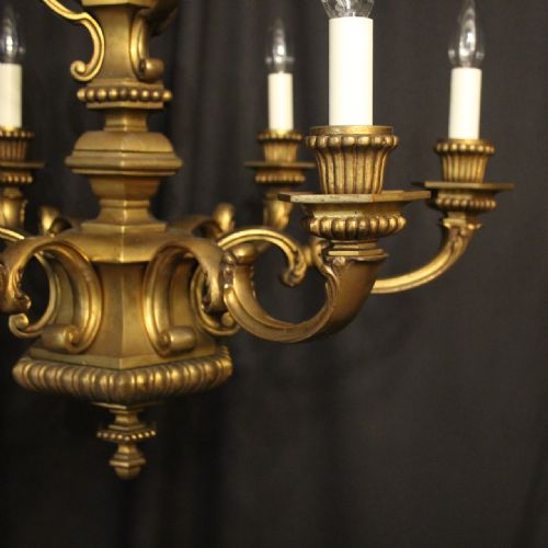 FRENCH GILDED BRONZE 6 LIGHT ANTIQUE CHANDELIER - ADDITIONAL PHOTO 1