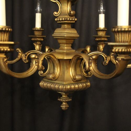 FRENCH GILDED BRONZE 6 LIGHT ANTIQUE CHANDELIER - ADDITIONAL PHOTO 2