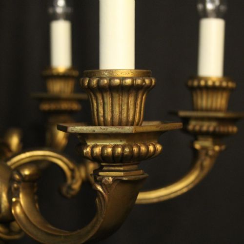 FRENCH GILDED BRONZE 6 LIGHT ANTIQUE CHANDELIER - ADDITIONAL PHOTO 3