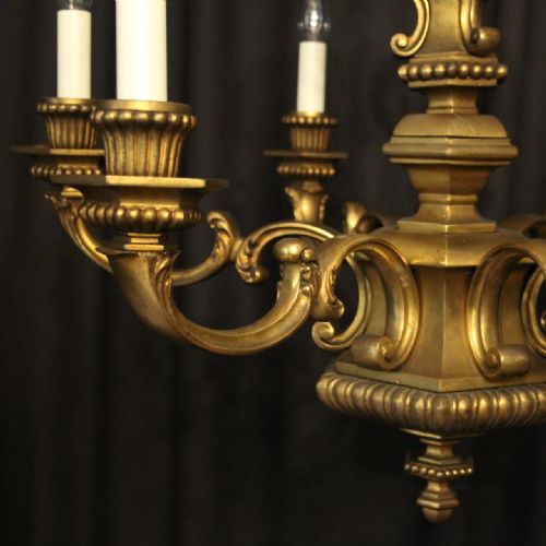 FRENCH GILDED BRONZE 6 LIGHT ANTIQUE CHANDELIER - ADDITIONAL PHOTO 4