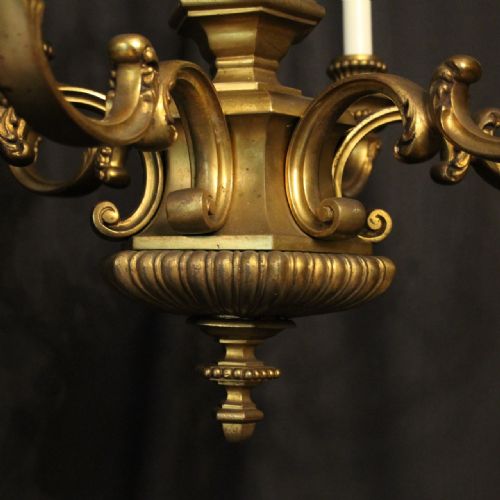 FRENCH GILDED BRONZE 6 LIGHT ANTIQUE CHANDELIER - ADDITIONAL PHOTO 6