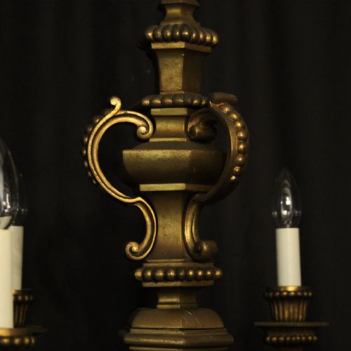 FRENCH GILDED BRONZE 6 LIGHT ANTIQUE CHANDELIER - ADDITIONAL PHOTO 8