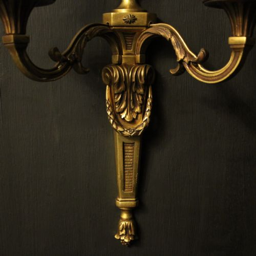 FRENCH GILDED BRONZE PAIR OF ANTIQUE WALL LIGHTS - ADDITIONAL PHOTO 2