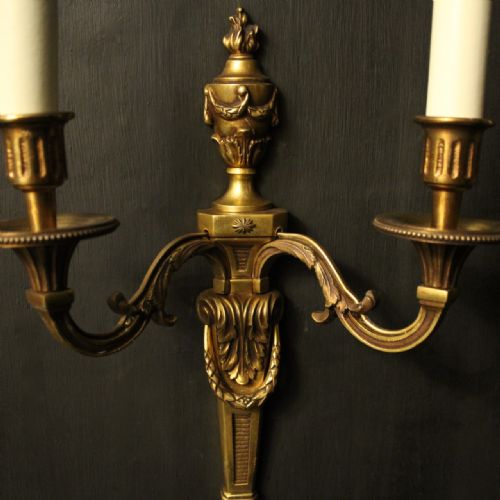 FRENCH GILDED BRONZE PAIR OF ANTIQUE WALL LIGHTS - ADDITIONAL PHOTO 5