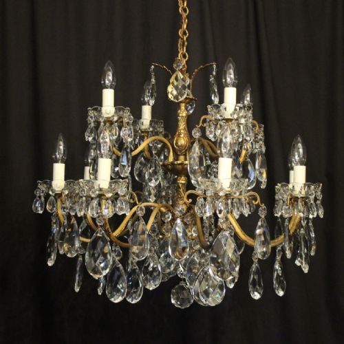 italian gilded crystal 12 light antique chandelier - CATEGORY: ANTIQUE LIGHTING - DATED 1920