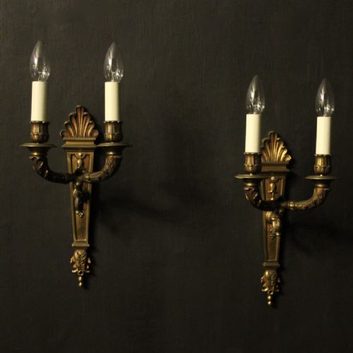 french 19th century pair of gilded bronze twin arm antique wall lights - CATEGORY: ANTIQUE LIGHTING - DATED 19TH CENTURY