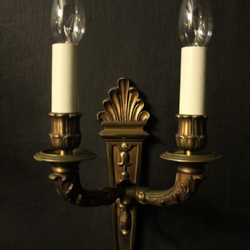 FRENCH 19TH CENTURY PAIR OF GILDED BRONZE TWIN ARM ANTIQUE WALL LIGHTS - ADDITIONAL PHOTO 1