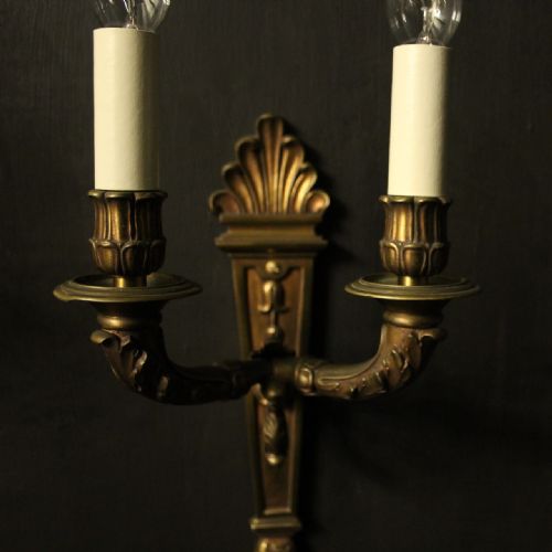 FRENCH 19TH CENTURY PAIR OF GILDED BRONZE TWIN ARM ANTIQUE WALL LIGHTS - ADDITIONAL PHOTO 2