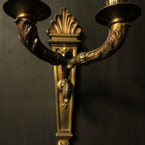 FRENCH 19TH CENTURY PAIR OF GILDED BRONZE TWIN ARM ANTIQUE WALL LIGHTS - ADDITIONAL PHOTO 6