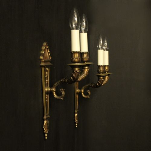 FRENCH 19TH CENTURY PAIR OF GILDED BRONZE TWIN ARM ANTIQUE WALL LIGHTS - ADDITIONAL PHOTO 8