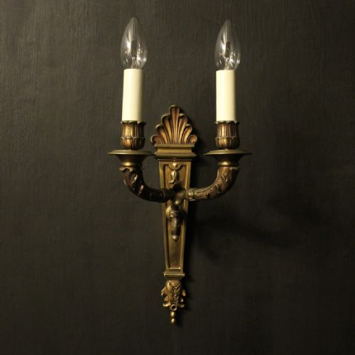 FRENCH 19TH CENTURY PAIR OF GILDED BRONZE TWIN ARM ANTIQUE WALL LIGHTS - ADDITIONAL PHOTO 9