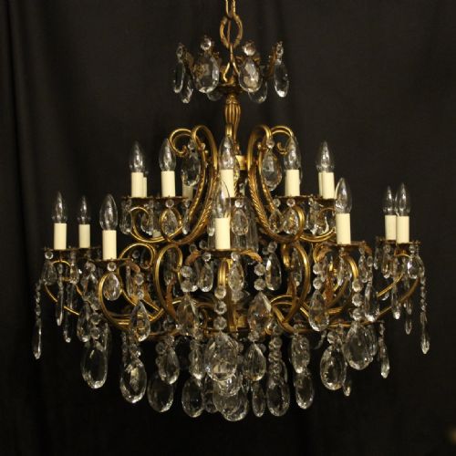 italian gillded bronze crystal 21 light antique chandelier - CATEGORY: ANTIQUE LIGHTING - DATED 1920