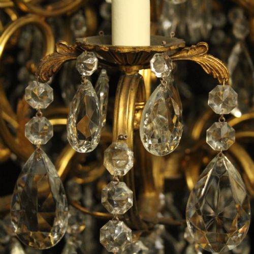 ITALIAN GILLDED BRONZE CRYSTAL 21 LIGHT ANTIQUE CHANDELIER - ADDITIONAL PHOTO 2