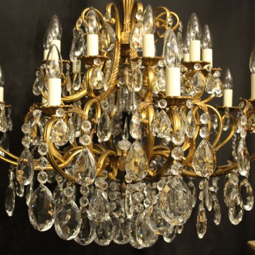 ITALIAN GILLDED BRONZE CRYSTAL 21 LIGHT ANTIQUE CHANDELIER - ADDITIONAL PHOTO 5
