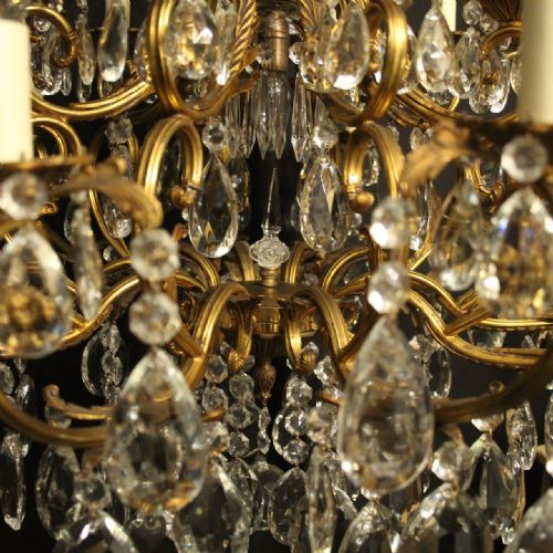 ITALIAN GILLDED BRONZE CRYSTAL 21 LIGHT ANTIQUE CHANDELIER - ADDITIONAL PHOTO 6