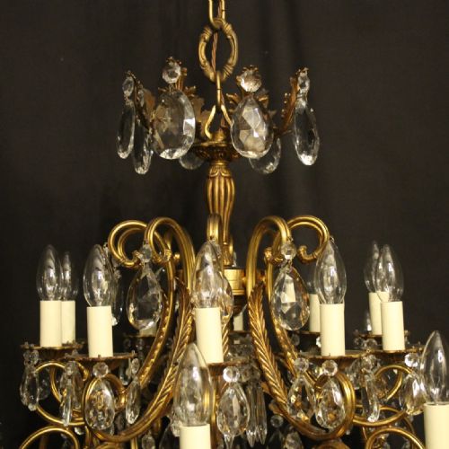 ITALIAN GILLDED BRONZE CRYSTAL 21 LIGHT ANTIQUE CHANDELIER - ADDITIONAL PHOTO 8