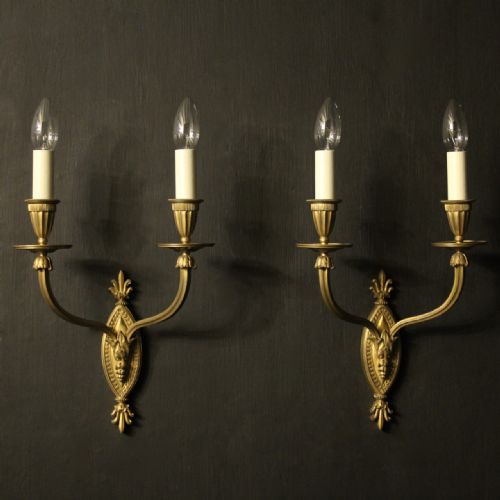 french pair of gilded bronze twin arm antique wall lights - CATEGORY: ANTIQUE LIGHTING - DATED 1900