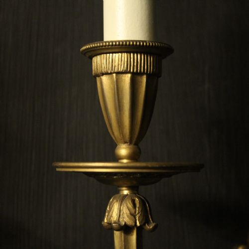 FRENCH PAIR OF GILDED BRONZE TWIN ARM ANTIQUE WALL LIGHTS - ADDITIONAL PHOTO 2
