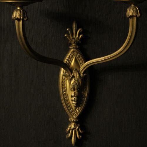 FRENCH PAIR OF GILDED BRONZE TWIN ARM ANTIQUE WALL LIGHTS - ADDITIONAL PHOTO 3
