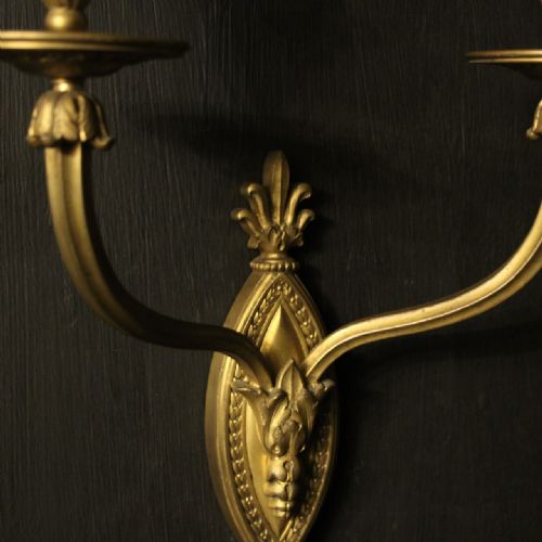 FRENCH PAIR OF GILDED BRONZE TWIN ARM ANTIQUE WALL LIGHTS - ADDITIONAL PHOTO 4