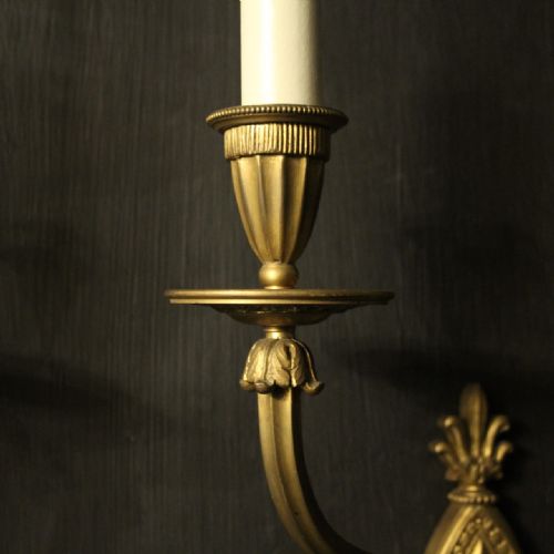 FRENCH PAIR OF GILDED BRONZE TWIN ARM ANTIQUE WALL LIGHTS - ADDITIONAL PHOTO 6