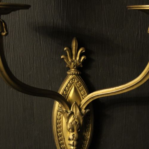 FRENCH PAIR OF GILDED BRONZE TWIN ARM ANTIQUE WALL LIGHTS - ADDITIONAL PHOTO 7