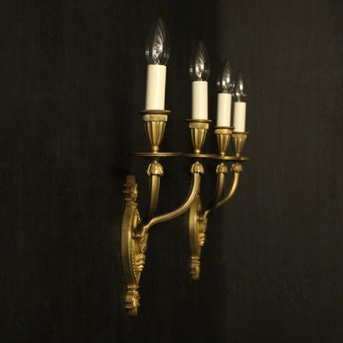 FRENCH PAIR OF GILDED BRONZE TWIN ARM ANTIQUE WALL LIGHTS - ADDITIONAL PHOTO 8