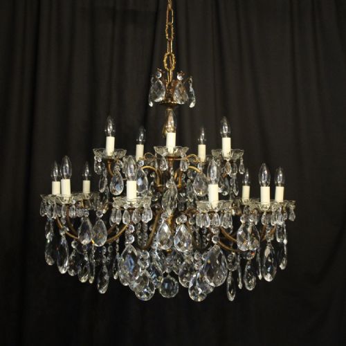 italian gilded crystal 15 light antique chandelier - CATEGORY: ANTIQUE LIGHTING - DATED 1920