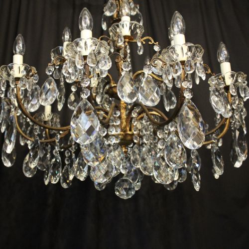 ITALIAN GILDED CRYSTAL 15 LIGHT ANTIQUE CHANDELIER - ADDITIONAL PHOTO 6