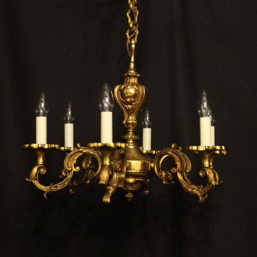 french gilded bronze 6 light antique chandelier - CATEGORY: ANTIQUE LIGHTING - DATED 1920
