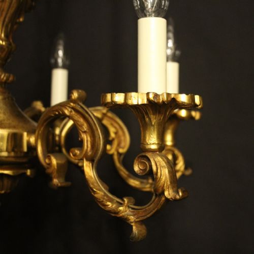 FRENCH GILDED BRONZE 6 LIGHT ANTIQUE CHANDELIER - ADDITIONAL PHOTO 2