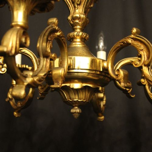 FRENCH GILDED BRONZE 6 LIGHT ANTIQUE CHANDELIER - ADDITIONAL PHOTO 4
