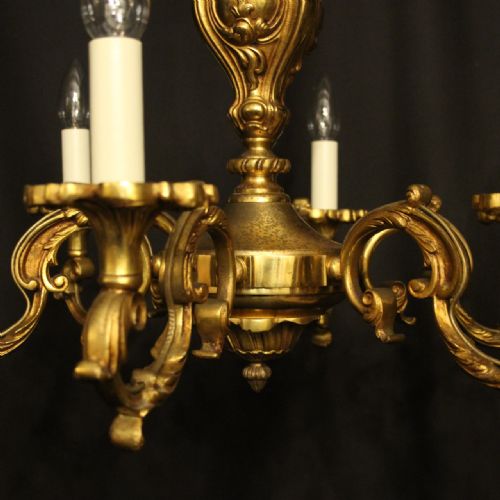 FRENCH GILDED BRONZE 6 LIGHT ANTIQUE CHANDELIER - ADDITIONAL PHOTO 6