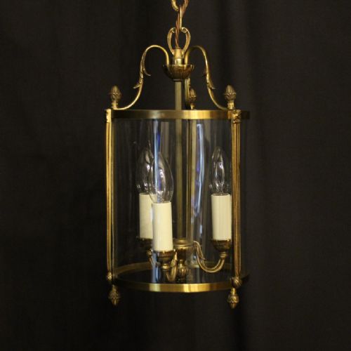 french gilded triple light convex antique lantern - CATEGORY: ANTIQUE LIGHTING - DATED 1920