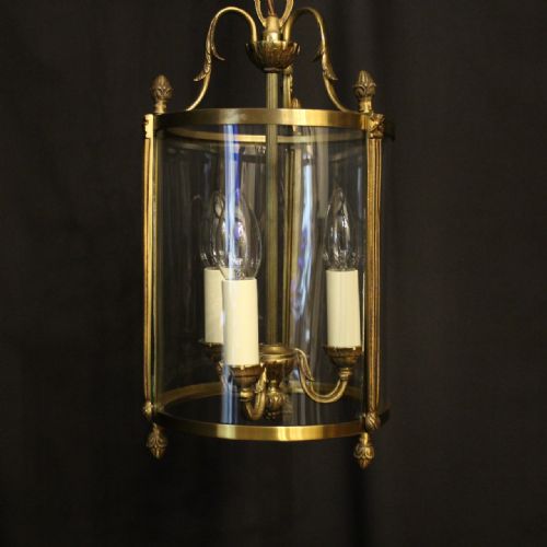 FRENCH GILDED TRIPLE LIGHT CONVEX ANTIQUE LANTERN - ADDITIONAL PHOTO 1