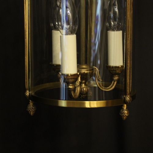 FRENCH GILDED TRIPLE LIGHT CONVEX ANTIQUE LANTERN - ADDITIONAL PHOTO 4