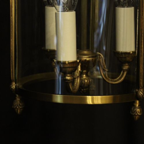 FRENCH GILDED TRIPLE LIGHT CONVEX ANTIQUE LANTERN - ADDITIONAL PHOTO 5