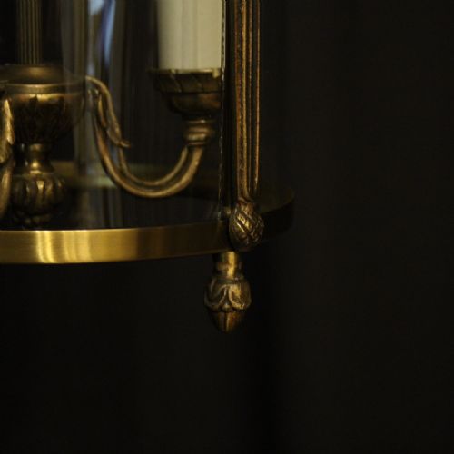 FRENCH GILDED TRIPLE LIGHT CONVEX ANTIQUE LANTERN - ADDITIONAL PHOTO 6