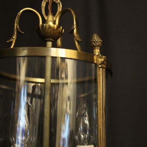 FRENCH GILDED TRIPLE LIGHT CONVEX ANTIQUE LANTERN - ADDITIONAL PHOTO 7
