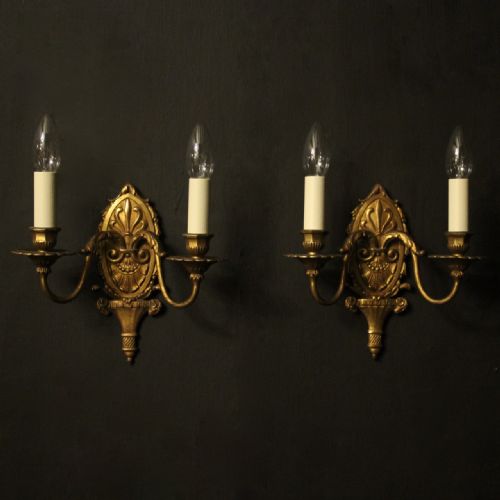 french gilded twin arm antique wall lights - CATEGORY: ANTIQUE LIGHTING - DATED 1920