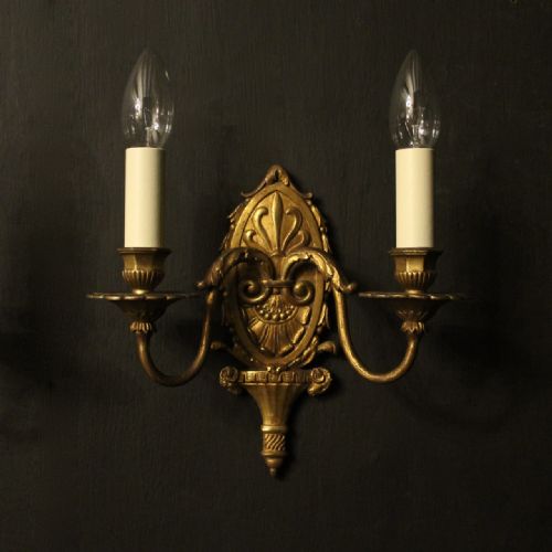 FRENCH GILDED TWIN ARM ANTIQUE WALL LIGHTS - ADDITIONAL PHOTO 1