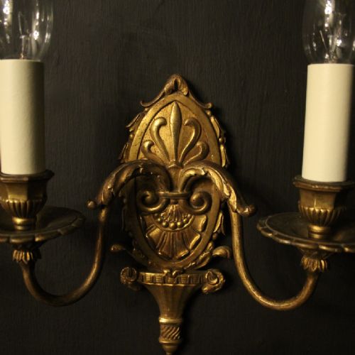 FRENCH GILDED TWIN ARM ANTIQUE WALL LIGHTS - ADDITIONAL PHOTO 2