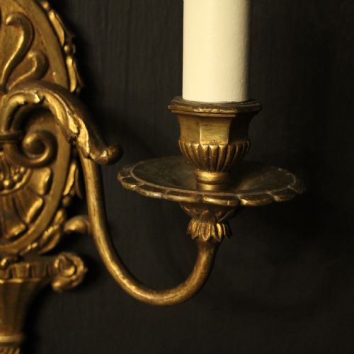 FRENCH GILDED TWIN ARM ANTIQUE WALL LIGHTS - ADDITIONAL PHOTO 3