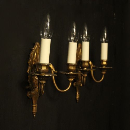 FRENCH GILDED TWIN ARM ANTIQUE WALL LIGHTS - ADDITIONAL PHOTO 9