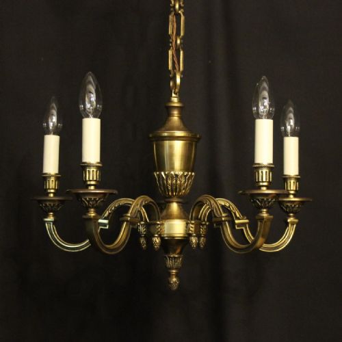 french gilded brass 5 light antique chandelier - CATEGORY: ANTIQUE LIGHTING - DATED 1930