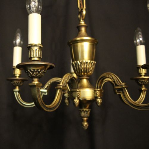 FRENCH GILDED BRASS 5 LIGHT ANTIQUE CHANDELIER - ADDITIONAL PHOTO 1