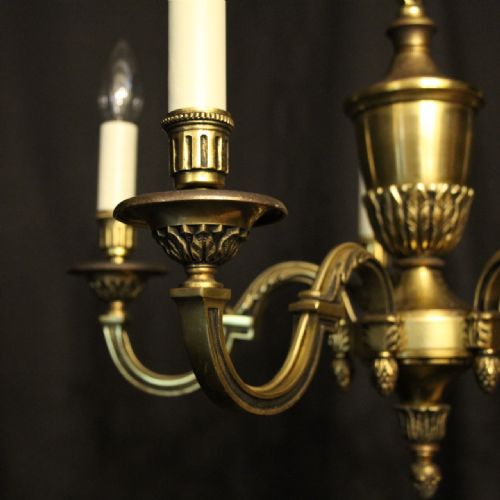FRENCH GILDED BRASS 5 LIGHT ANTIQUE CHANDELIER - ADDITIONAL PHOTO 2